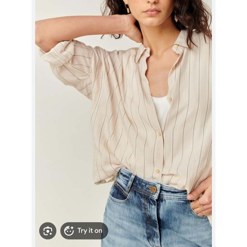 Sessun botan linen blend button down Collared shirt preppy oversized staple